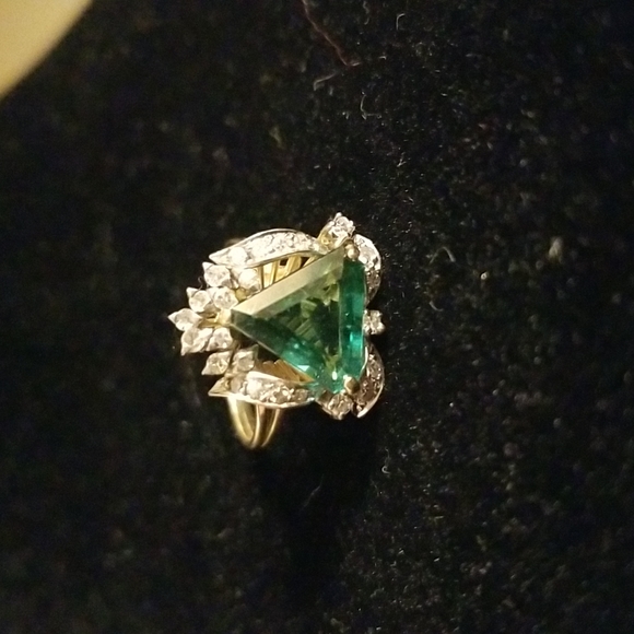 Vintage Art Deco Tourmaline 18k diamond ring - Picture 7 of 11